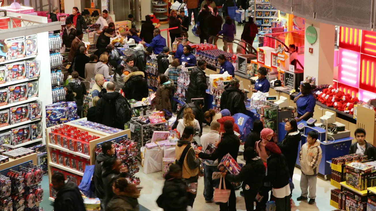 Crowds shopping during the holiday season.